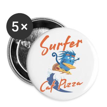 Surfer Cat Pizza - Lustige Katzen - Buttons klein 25 mm (5er Pack) - Weiß - Vorne