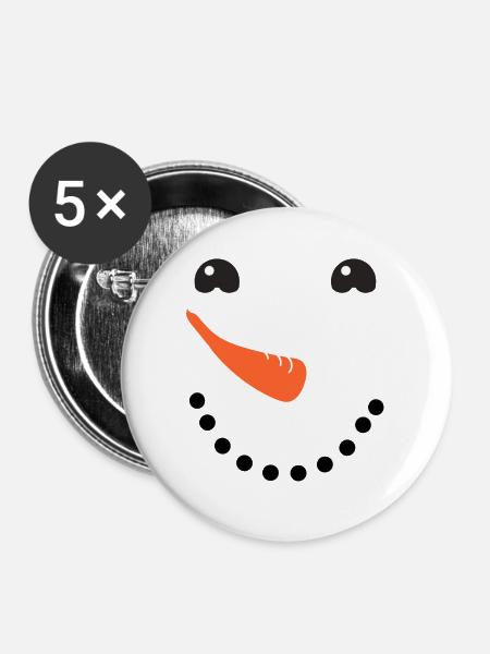 Schneemann Gesicht - Buttons klein 25 mm (5er Pack) - Weiß
