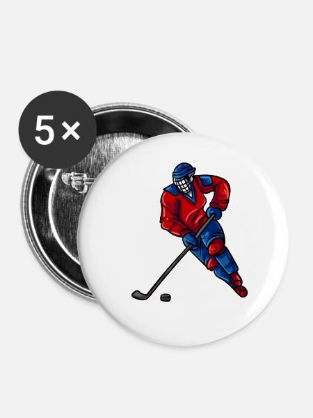 Eishockeyspieler Puck - Buttons klein 25 mm (5er Pack) - Weiß