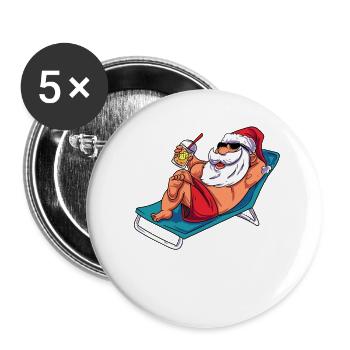 Plage Père Noël - Lot de 5 petits badges (25 mm) - blanc - Devant