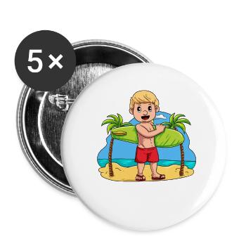 Enfant Surfeur de planche de surf - Lot de 5 petits badges (25 mm) - blanc - Devant