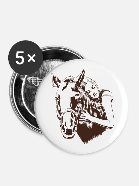 Mädchen Pferdeliebhaber, Pferdebesitzer, Reitgeschenk - Buttons klein 25 mm (5er Pack) - Weiß