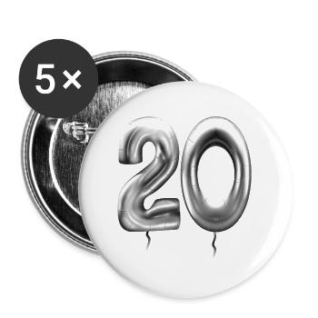 20. Geburtstag Ballons Geburtstagsballons 20 Jahre - Buttons klein 25 mm (5er Pack) - Weiß - Vorne