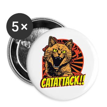Wütende Kampfkatze mit gelben Augen im Angriff - Buttons klein 25 mm (5er Pack) - Weiß - Vorne