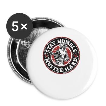 Stay Humble Hustle Hard Intercrosse Lax Spieler - Buttons klein 25 mm (5er Pack) - Weiß - Vorne