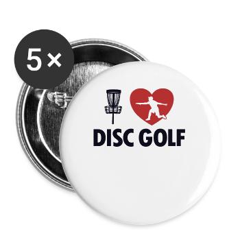 J’adore Disc Golf Frisbee Golf Basket Disc - Lot de 5 petits badges (25 mm) - blanc - Devant