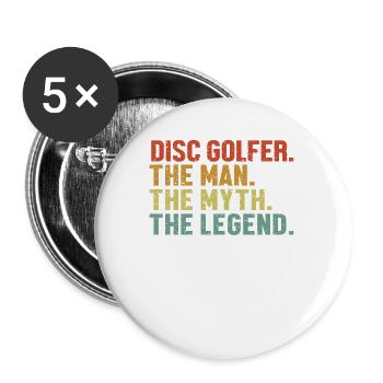 Disc Golfer Man Mythe Legend Disc Golfer Player - Lot de 5 petits badges (25 mm) - blanc - Devant