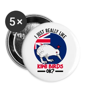 New Zealand Kiwi - Buttons small 1''/25 mm (5-pack) - white - Front
