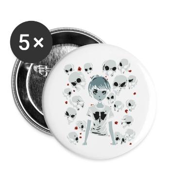 Totenkopf, Knochen und Cartoon-Mädchen - Buttons klein 25 mm (5er Pack) - Weiß - Vorne