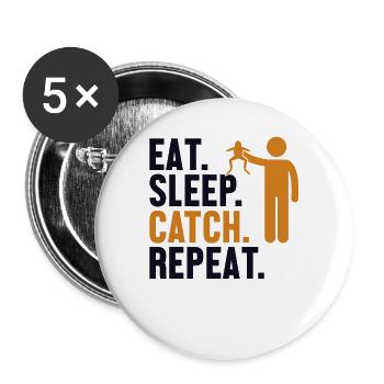 Eat Sleep Catch Repeat Kaulquappe Laubfrosch - Buttons klein 25 mm (5er Pack) - Weiß - Vorne