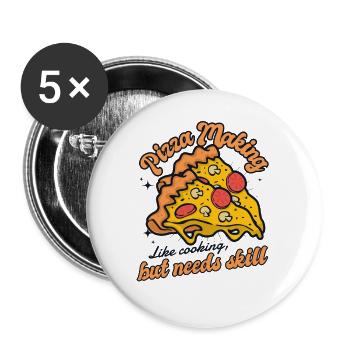 Comme cuisiner mais a besoin de compétences Plateau à pizza - Lot de 5 petits badges (25 mm) - blanc - Devant