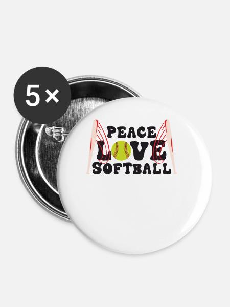 Mädchen Frieden Liebe Softball - Buttons klein 25 mm (5er Pack) - Weiß