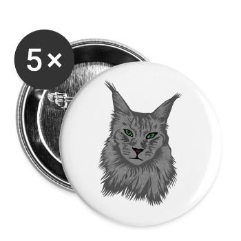 Maine Coon Cat - Buttons small 1''/25 mm (5-pack) - white - Front