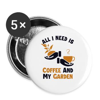 Coffee and my Garden Allotment Garden - Buttons small 1''/25 mm (5-pack) - white - Front