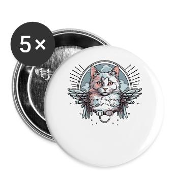 Chat blanc avec des ailes - Lot de 5 petits badges (25 mm) - blanc - Devant