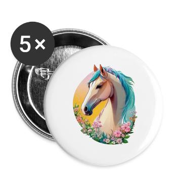 Flower Horse Art avec Cute Pony Horse Animal - Lot de 5 petits badges (25 mm) - blanc - Devant