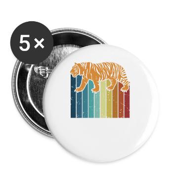 Retro Raubkatze Königstiger Wildkatze Sibirischer - Buttons klein 25 mm (5er Pack) - Weiß - Vorne