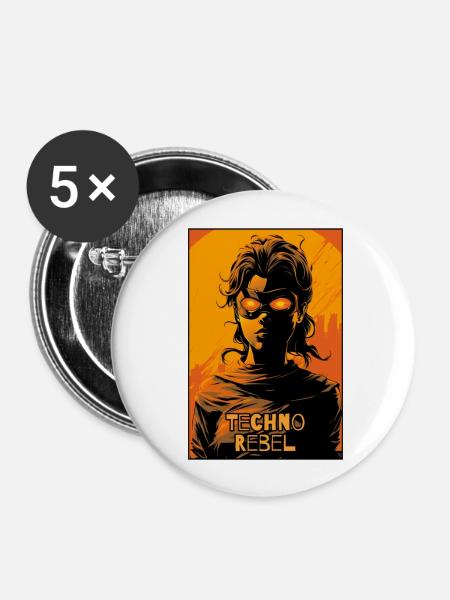 Techno Cyber Rebellin - Buttons klein 25 mm (5er Pack) - Weiß