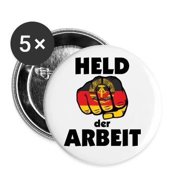 Held der Arbeit - Ostalgie DDR - Buttons klein 25 mm (5er Pack) - Weiß - Vorne