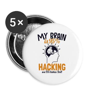 Mon cerveau est à 95% Hacking Sniffer Social - Lot de 5 petits badges (25 mm) - blanc - Devant