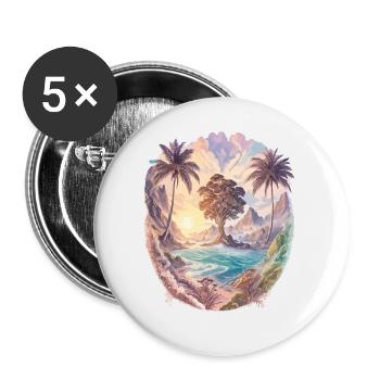 Nature Landscape Watercolor Exotic Palm Trees - Buttons small 1''/25 mm (5-pack) - white - Front