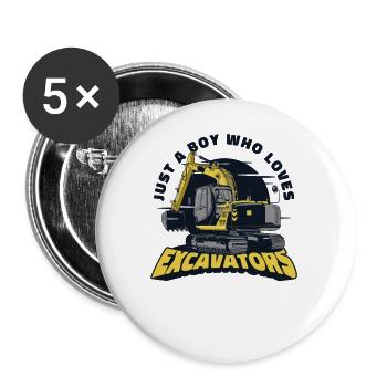 Juste un garçon qui aime les pelles Grue sur chenilles à cycle de service - Lot de 5 petits badges (25 mm) - blanc - Devant
