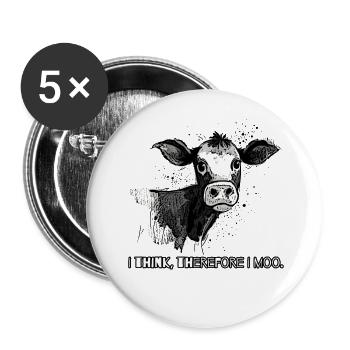 Ich denke, also muh - Eine Cartoon-Kuh - Buttons klein 25 mm (5er Pack) - Weiß - Vorne