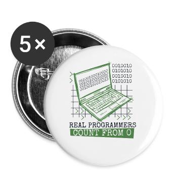 Les vrais programmeurs comptent à partir de 0 codeur développeur - Lot de 5 petits badges (25 mm) - blanc - Devant