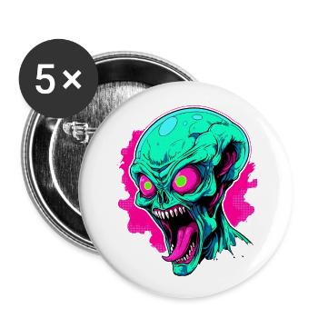 Angry Alien Invasion - Buttons small 1''/25 mm (5-pack) - white - Front