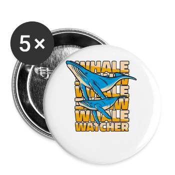 Whale Watcher Béluga bleu Cetacea Cachalot Whale - Lot de 5 petits badges (25 mm) - blanc - Devant