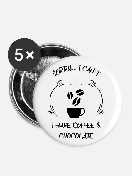 Kaffee Espresso Käffchen & Schokolade - Buttons klein 25 mm (5er Pack) - Weiß