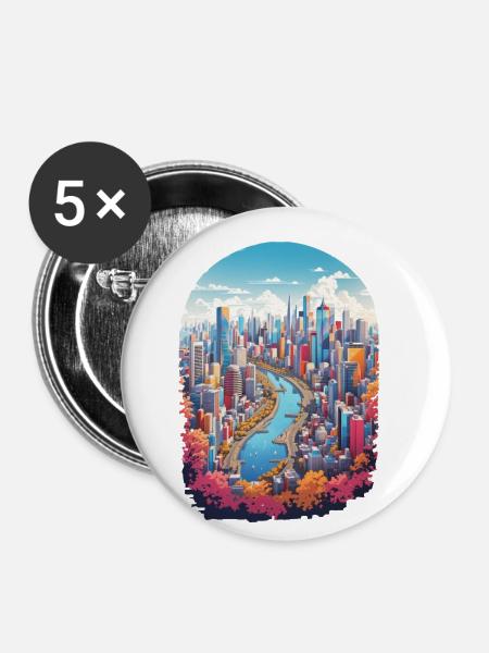 Stadt Landschaft - Buttons klein 25 mm (5er Pack) - Weiß