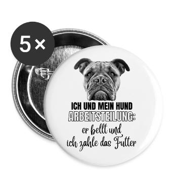 ICH und MEIN HUND - Hunde HUND Bulldogge - Buttons klein 25 mm (5er Pack) - Weiß - Vorne