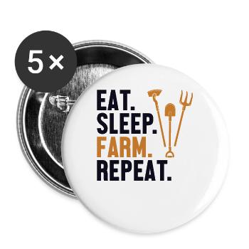 Manger dormir Ferme Répéter Agriculture Agriculteur biologique - Lot de 5 petits badges (25 mm) - blanc - Devant