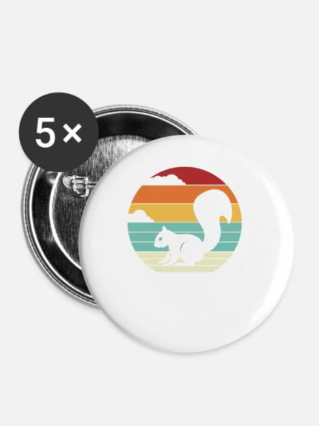 Retro Grauhörnchen Squirrel Fuchshörnchen - Buttons klein 25 mm (5er Pack) - Weiß
