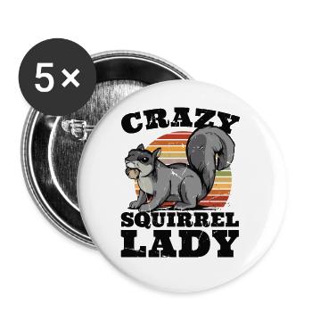 Crazy Squirrel Lady Squirrel Fuchshörnchen - Buttons klein 25 mm (5er Pack) - Weiß - Vorne