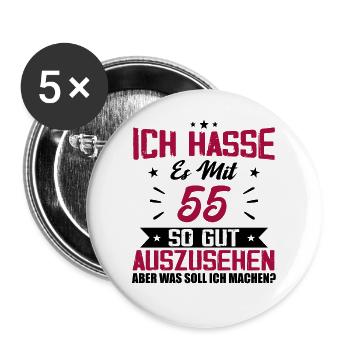 Ich hasse es mit 55 Geburtstag Gut Aussehen - Buttons klein 25 mm (5er Pack) - Weiß - Vorne