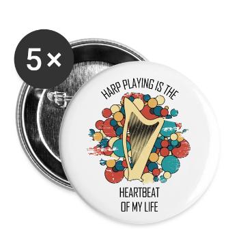 Harp Gift Musical Instrument Musician Plucking - Buttons small 1''/25 mm (5-pack) - white - Front