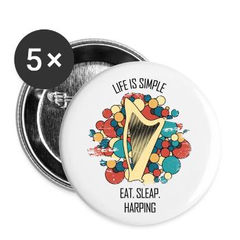 Harp Gift Musical Instrument Musician Plucking - Buttons small 1''/25 mm (5-pack) - white - Front