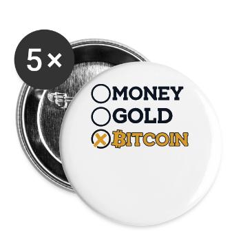 Money Gold Bitcoin Kryptowährung Blockchain - Buttons klein 25 mm (5er Pack) - Weiß - Vorne