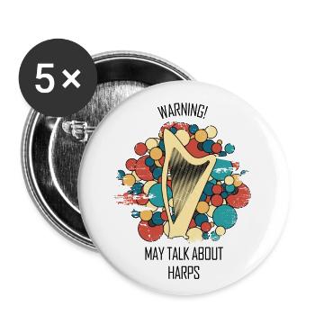 Harp Gift Musical Instrument Musician Plucking - Buttons small 1''/25 mm (5-pack) - white - Front