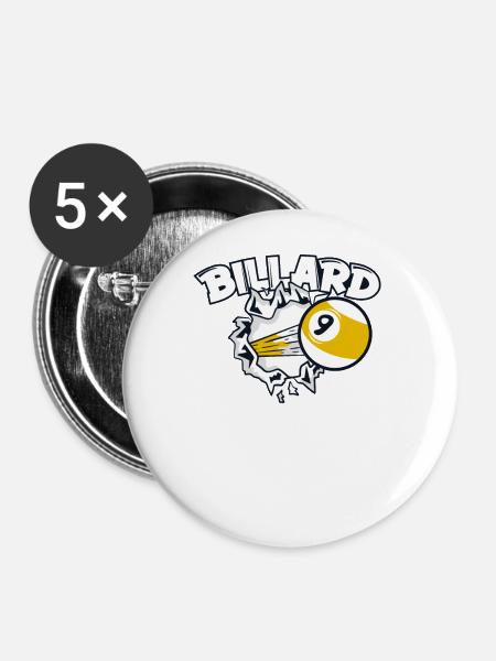 Billiards Snooker Billardtisch Billardspieler - Buttons klein 25 mm (5er Pack) - Weiß