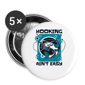 Hooking Ain't Easy Hochseeangler Fliegenfischer - Buttons klein 25 mm (5er Pack) - Weiß - Vorne