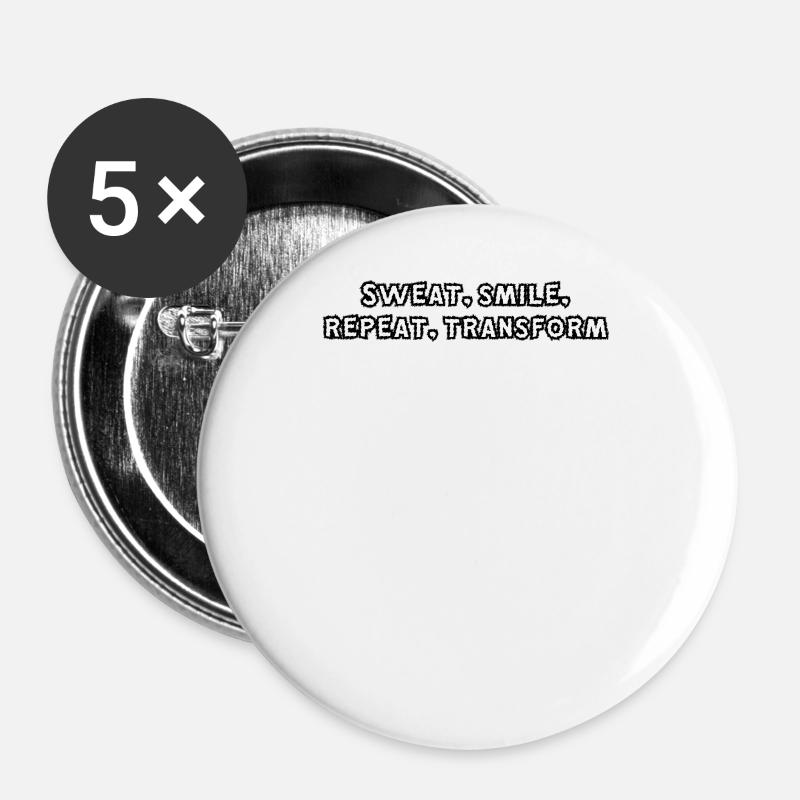 Fitness - Sweat, smile, repeat, transform - Buttons small 1''/25 mm (5-pack) - white