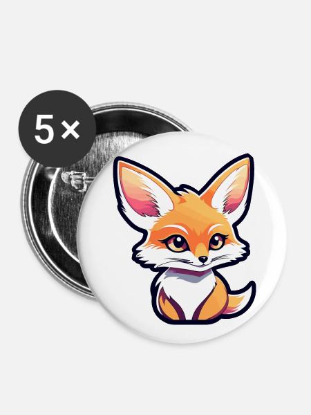 Wüstenfuchs Fennek Zeichnung - Buttons klein 25 mm (5er Pack) - Weiß