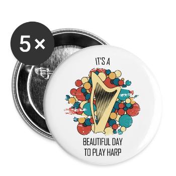 Harp Gift Musical Instrument Musician Plucking - Buttons small 1''/25 mm (5-pack) - white - Front