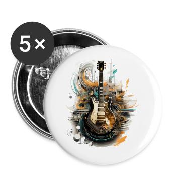 Guitare électrique Splash Guitariste Instrument de musique Rock - Lot de 5 petits badges (25 mm) - blanc - Devant
