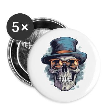 Totenkopf Totenschädel Sonnenbrille Hut Cool - Buttons klein 25 mm (5er Pack) - Weiß - Vorne