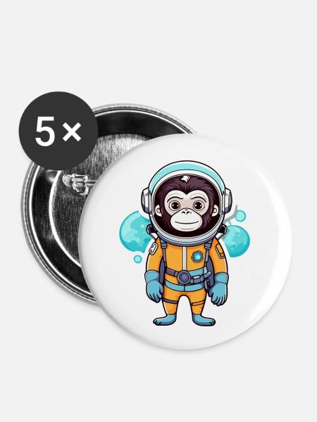 Affe Astronaut Illustration - Buttons klein 25 mm (5er Pack) - Weiß