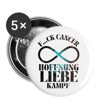 F...CK CANCER - HOFFNUNG, LIEBE & Kampf - Buttons klein 25 mm (5er Pack) - Weiß - Vorne